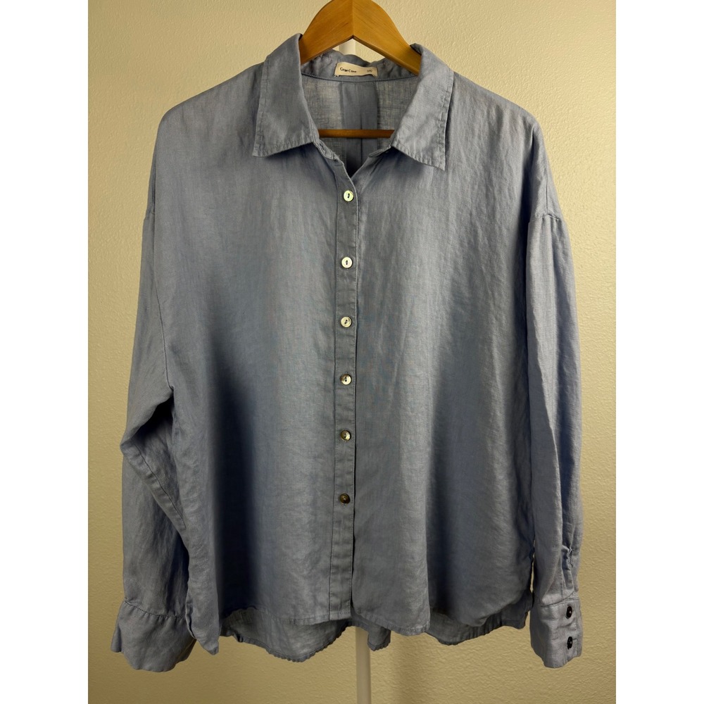 Grae Cove XXL Light Blue 100% Linen Button Down Shirt Long Sleeve Coastal Womens